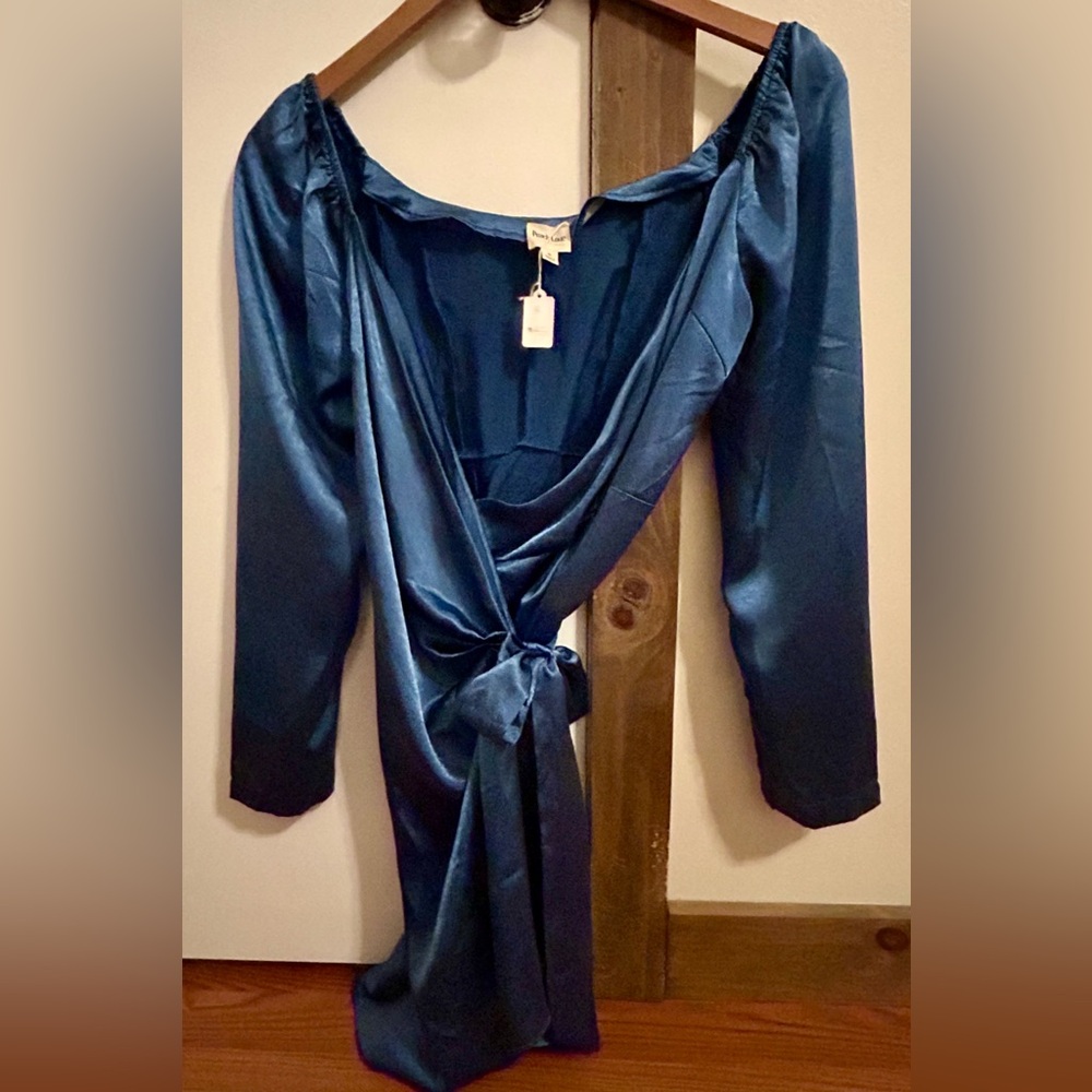 Peach Love California Deep Blue Satin Dress